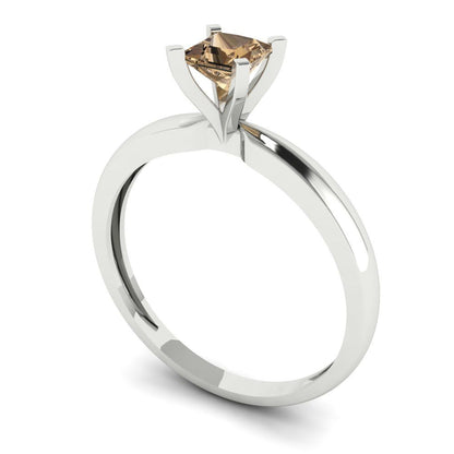 0.5 cttw Zirconia Simulated Champagne Diamond Solitaire  Engagement Ring - Solid Gold (VVS1, Princess Cut,4.0mm)