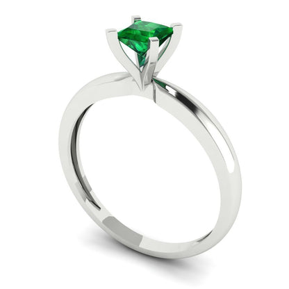0.5 cttw Simulated Emerald Solitaire  Engagement Ring - Solid Gold (Princess Cut,4.0mm)