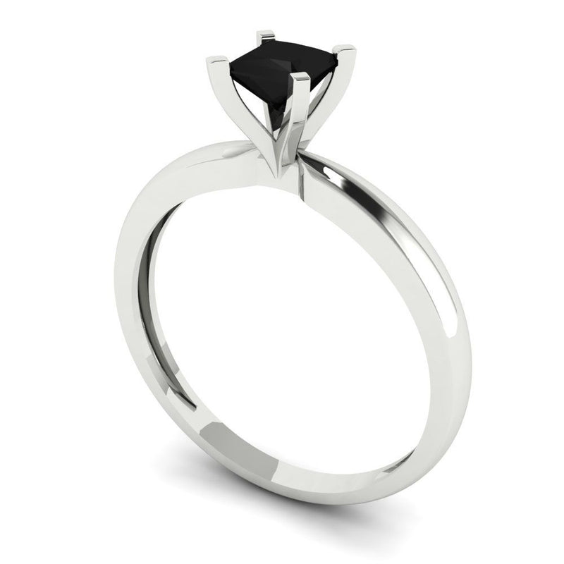 0.5 ct Brilliant Princess Cut Natural Onyx Stone White Gold Solitaire Ring