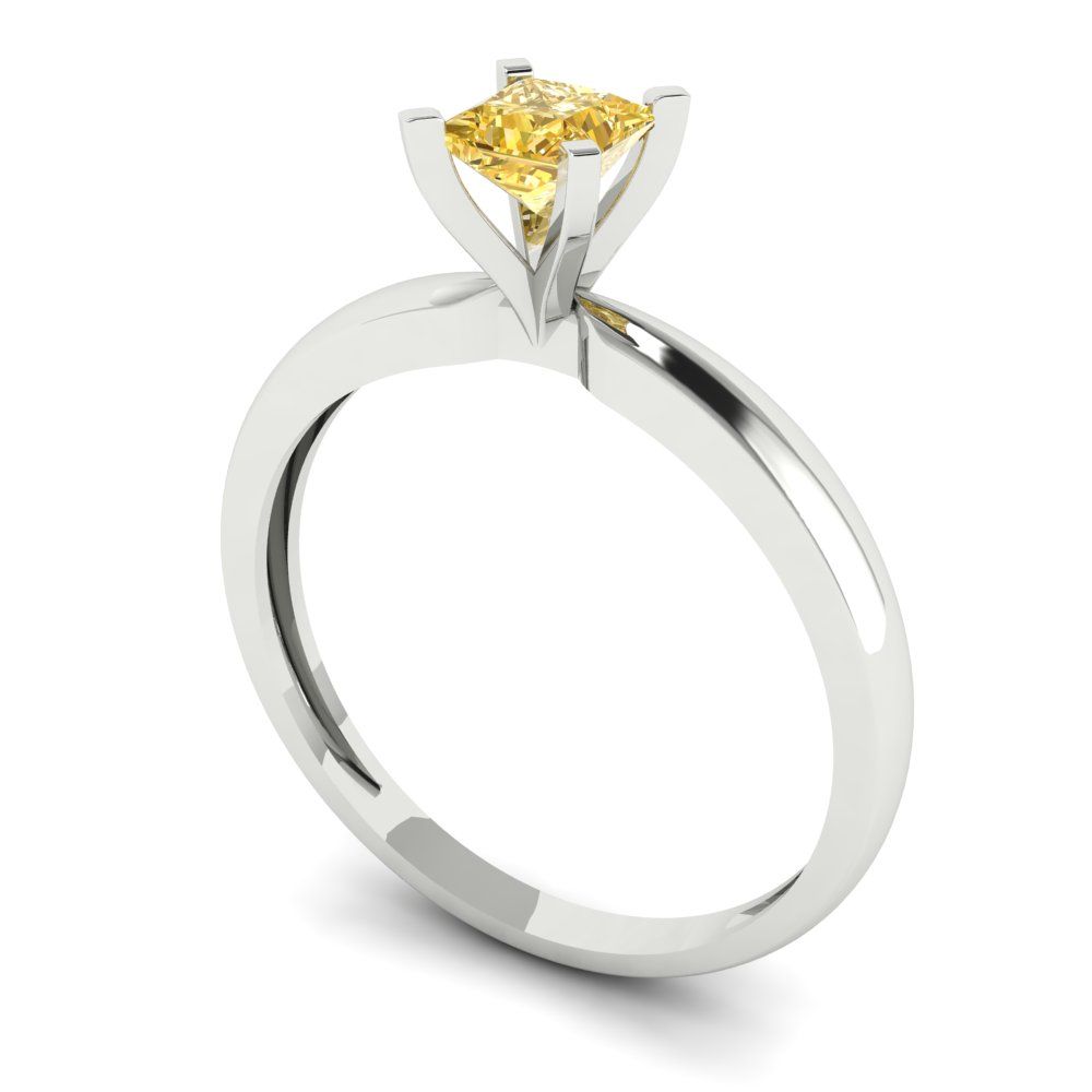 0.5 cttw Yellow Moissanite Solitaire  Engagement Ring - Solid Gold (Princess Cut,4.0mm)