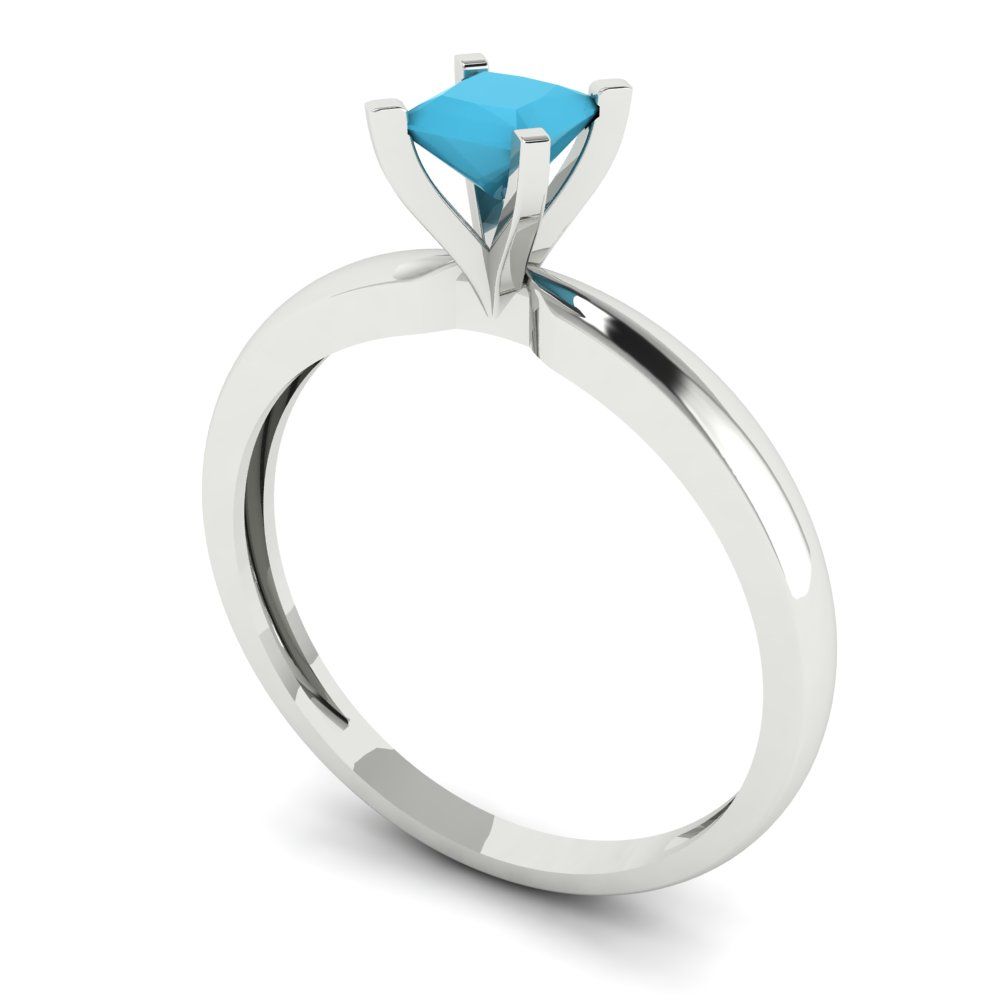 0.5 cttw Simulated Turquoise Solitaire  Engagement Ring - Solid Gold (Princess Cut,4.0mm)