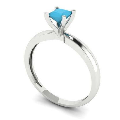 0.5 cttw Simulated Turquoise Solitaire  Engagement Ring - Solid Gold (Princess Cut,4.0mm)