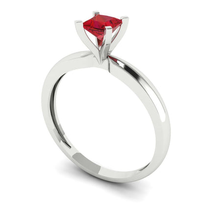 0.5 cttw Simulated Ruby Solitaire  Engagement Ring - Solid White Gold (VVS1, Princess Cut,4.0mm)