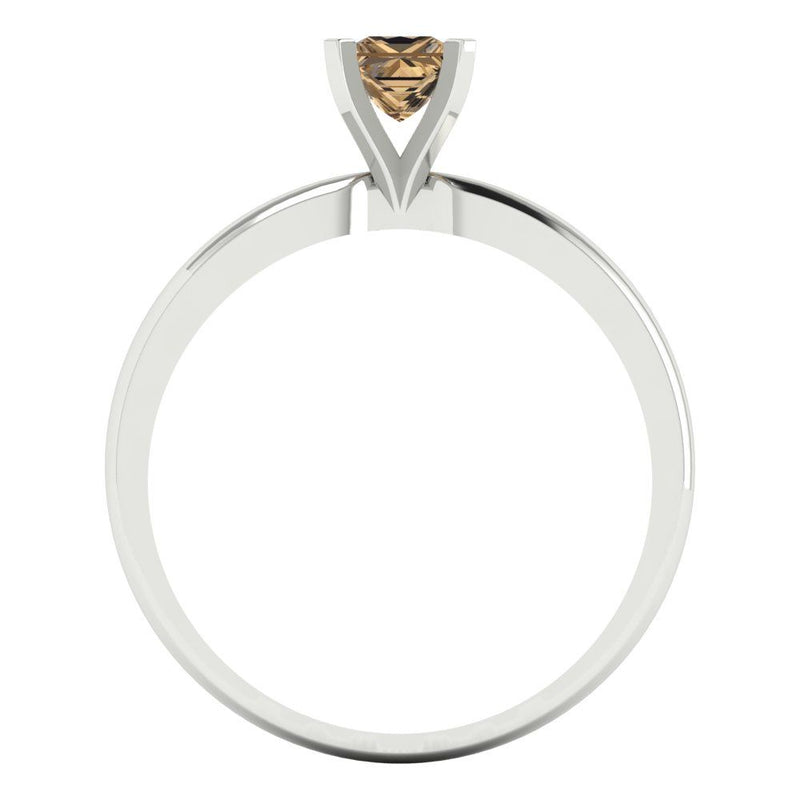 0.5 ct Brilliant Princess Cut Champagne Simulated Diamond Stone White Gold Solitaire Ring