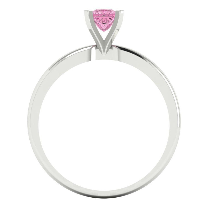 0.5 ct Brilliant Princess Cut Pink Simulated Diamond Stone White Gold Solitaire Ring
