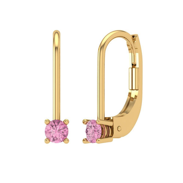 0.2 ct Brilliant Round Cut Drop Dangle Pink Simulated Diamond Stone Yellow Gold Earrings Lever Back