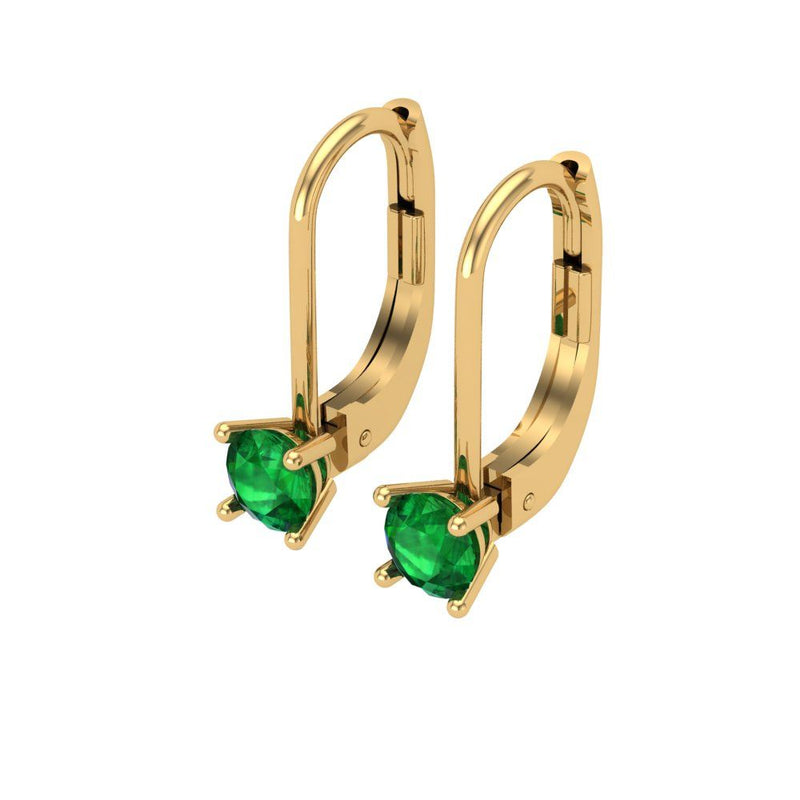 0.2 ct Brilliant Round Cut Drop Dangle Simulated Emerald Stone Yellow Gold Earrings Lever Back