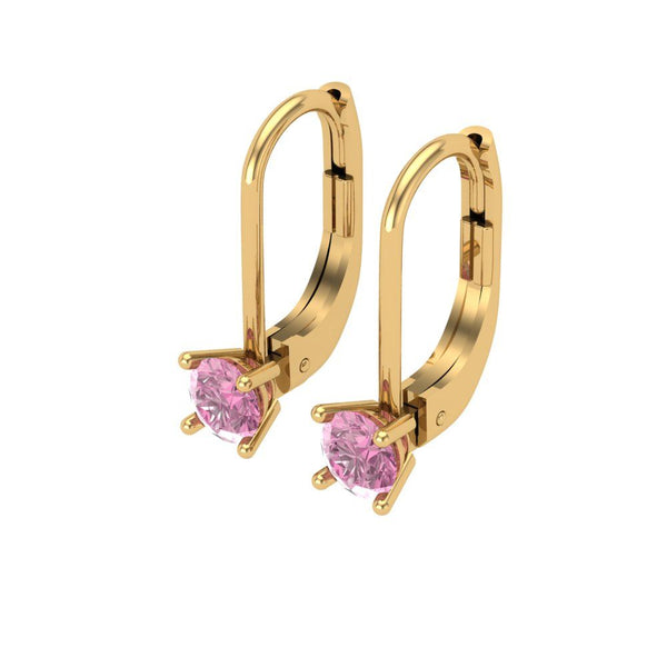 0.2 ct Brilliant Round Cut Drop Dangle Pink Simulated Diamond Stone Yellow Gold Earrings Lever Back