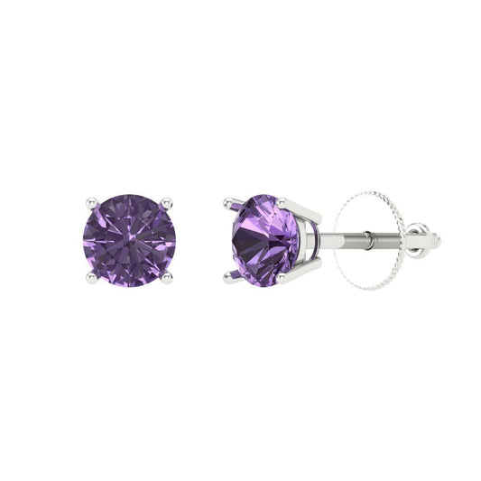 0.2 ctw Alexandrite Studs Earrings | 3.0mm Round Cut White Gold Screw back | June Birthstone