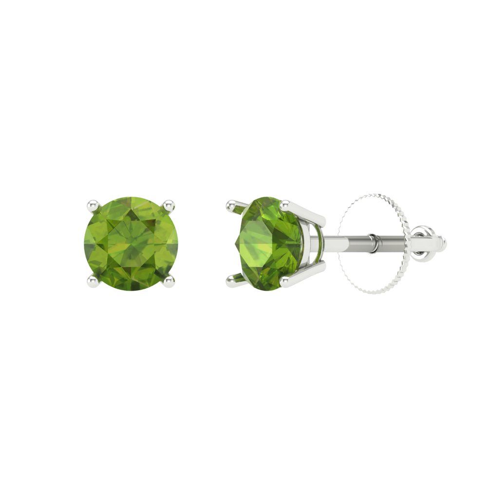 0.2 ctw Peridot Studs Earrings | 3.0mm Round Cut White Gold Screw back | August Birthstone