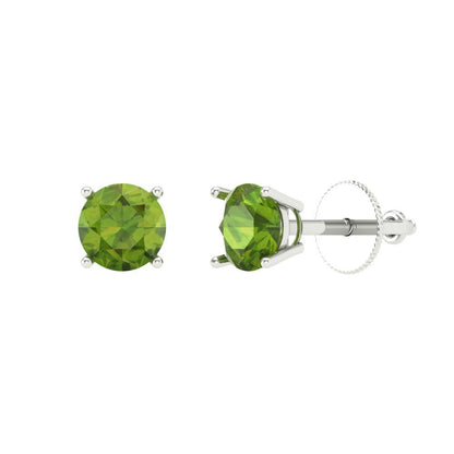 0.2 ctw Peridot Studs Earrings | 3.0mm Round Cut White Gold Screw back | August Birthstone