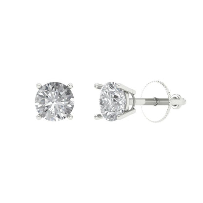 0.2 ctw Moissanite Studs Earrings | 3.0mm Round Cut White Gold Screw back | April Birthstone