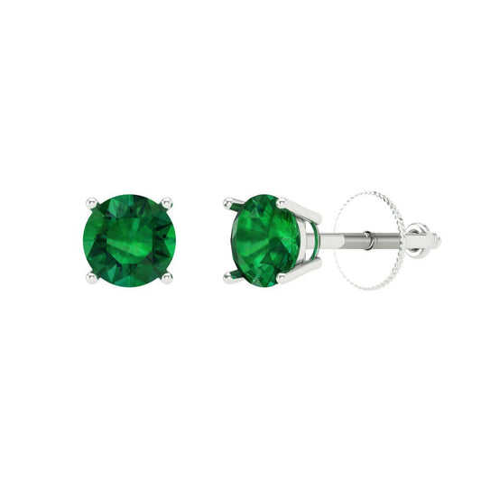 0.2 ctw Emerald Studs Earrings | 3.0mm Round Cut White Gold Screw back | May Birthstone