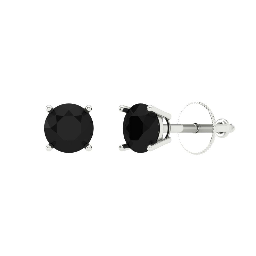 0.2 ctw Onyx Studs Earrings | 3.0mm Round Cut White Gold Screw back | July Birthstone