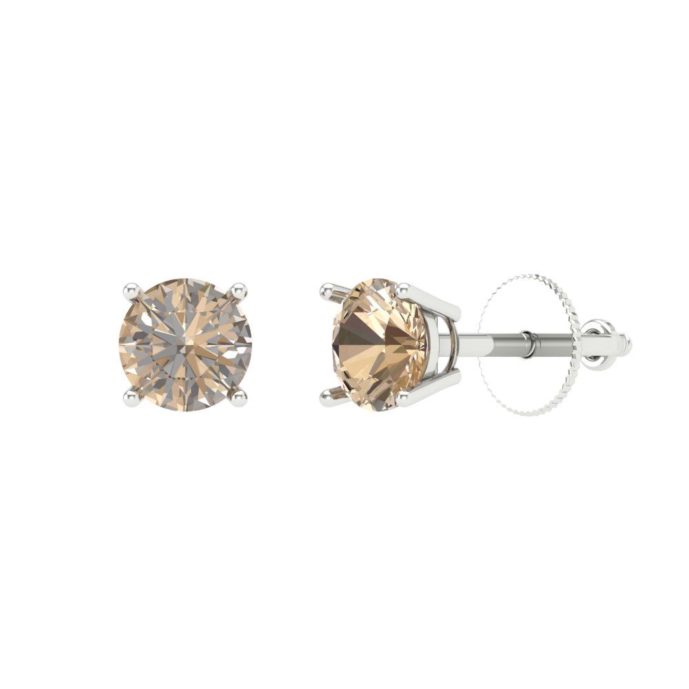 0.2 ctw Yellow Moissanite Studs Earrings | 3.0mm Round Cut White Gold Screw back | April Birthstone