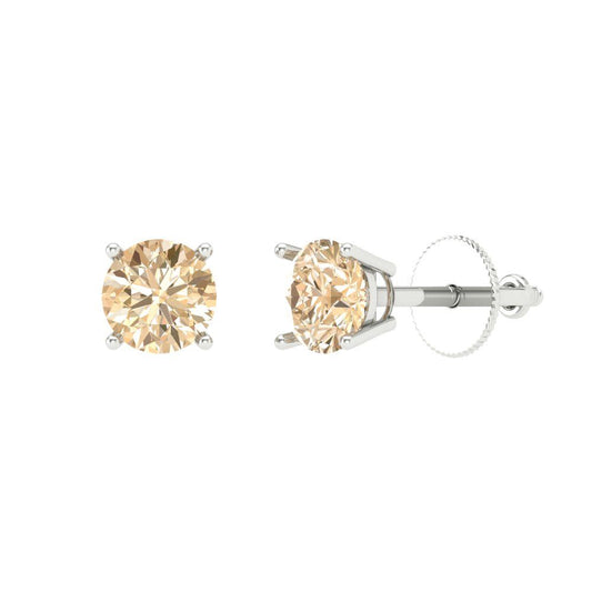 0.2 ctw Morganite Studs Earrings | 3.0mm Round Cut White Gold Screw back | February Birthstone