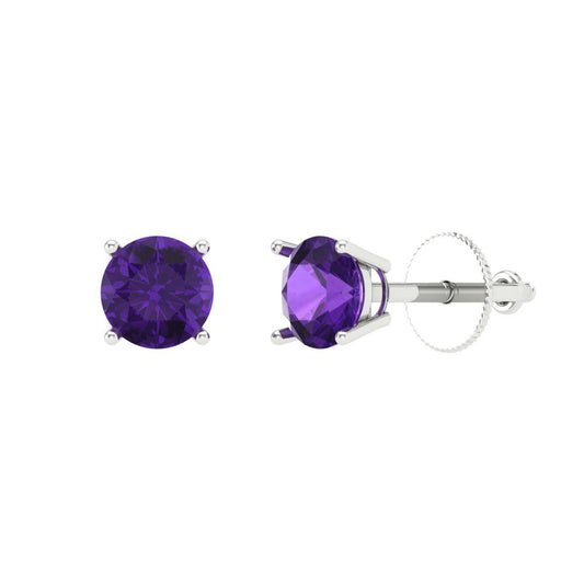0.2 ctw Amethyst Studs Earrings | 3.0mm Round Cut White Gold Screw back | February Birthstone