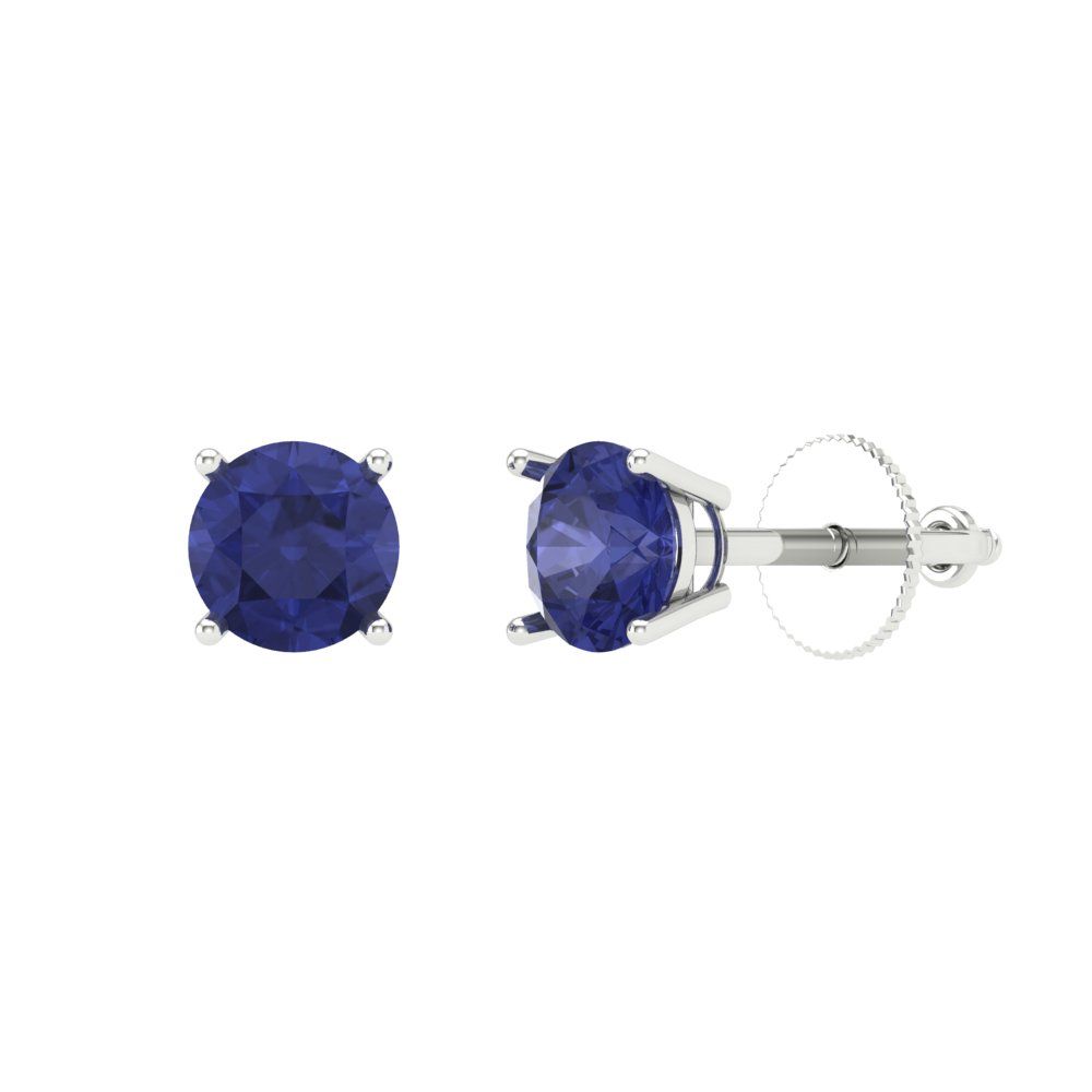 0.2 ctw Tanzanite Studs Earrings | 3.0mm Round Cut White Gold Screw back | December Birthstone