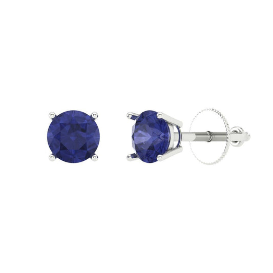 0.2 ctw Tanzanite Studs Earrings | 3.0mm Round Cut White Gold Screw back | December Birthstone