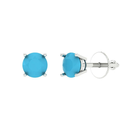 0.2 ctw Turquoise Studs Earrings | 3.0mm Round Cut White Gold Screw back | December Birthstone