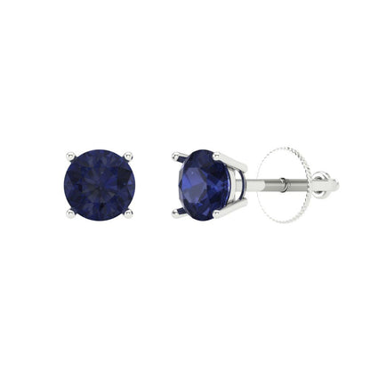 0.2 ctw Blue Sapphire Studs Earrings | 3.0mm Round Cut White Gold Screw back | September Birthstone