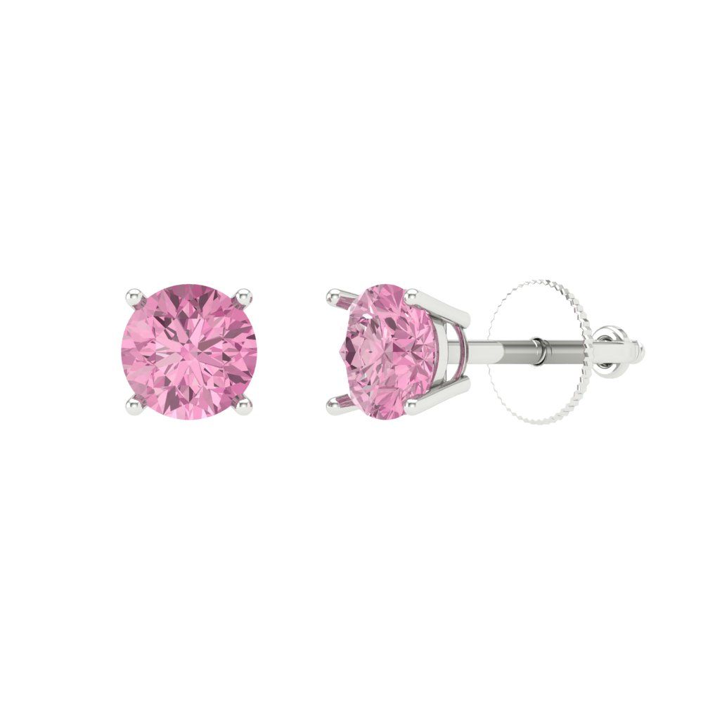 0.2 ctw Pink Zirconia Studs Earrings | 3.0mm Round Cut White Gold Screw back | April Birthstone