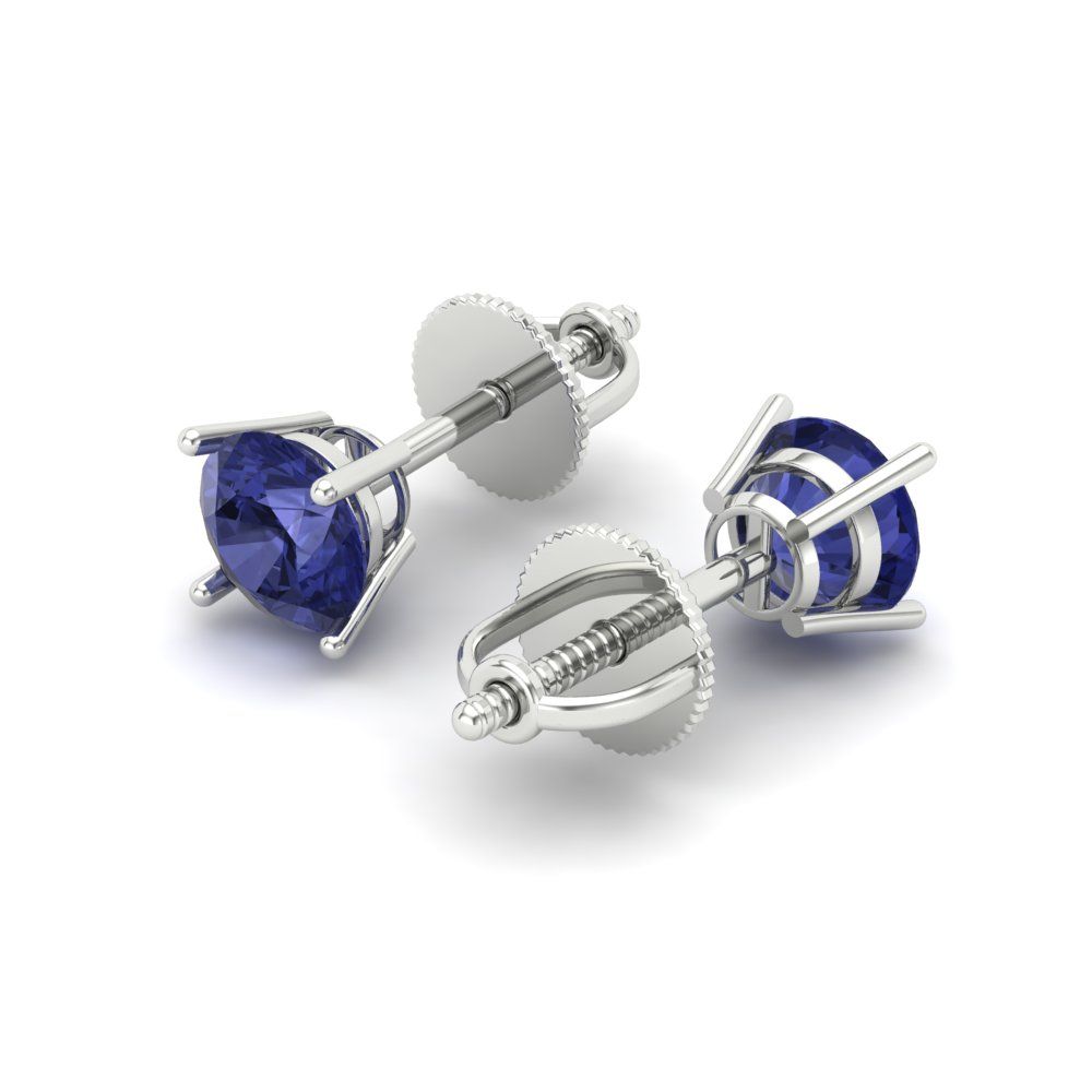 0.2 ctw Tanzanite Studs Earrings | 3.0mm Round Cut White Gold Screw back | December Birthstone