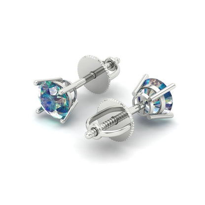 0.2 ctw Blue Moissanite Studs Earrings | 3.0mm Round Cut White Gold Screw back | April Birthstone