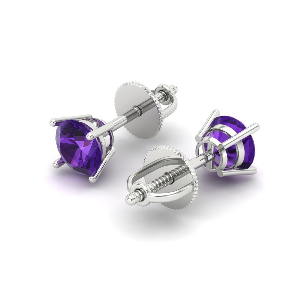 0.2 ctw Amethyst Studs Earrings | 3.0mm Round Cut White Gold Screw back | February Birthstone