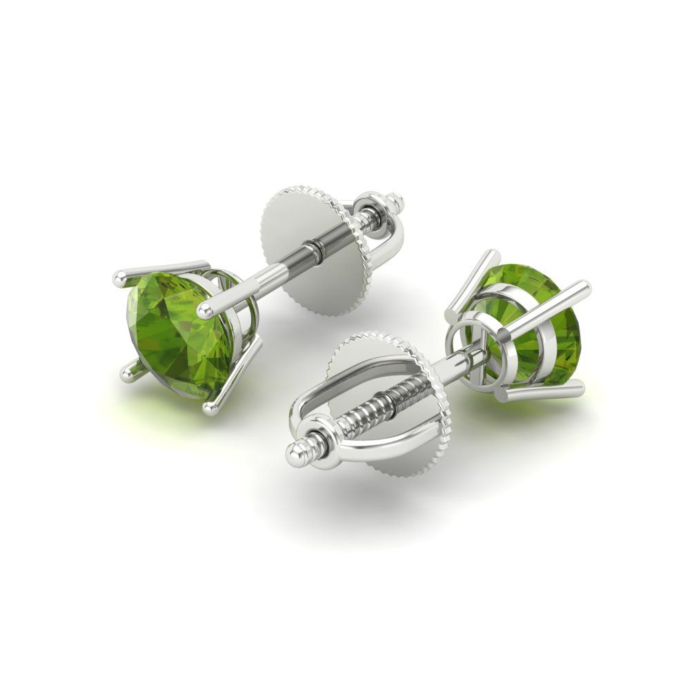 0.2 ctw Peridot Studs Earrings | 3.0mm Round Cut White Gold Screw back | August Birthstone