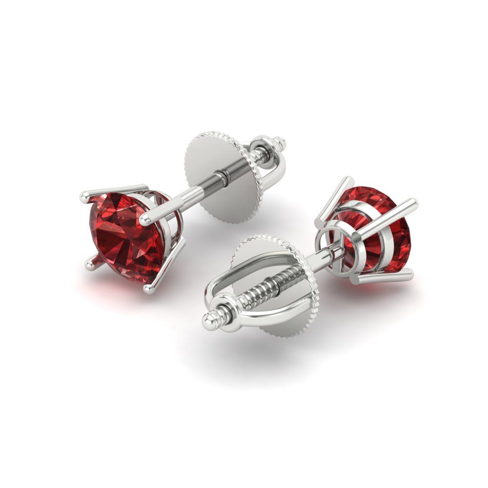 0.2 ctw Garnet Studs Earrings | 3.0mm Round Cut White Gold Screw back | January Birthstone