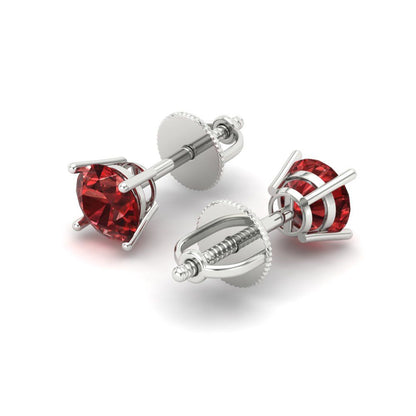 0.2 ctw Garnet Studs Earrings | 3.0mm Round Cut White Gold Screw back | January Birthstone