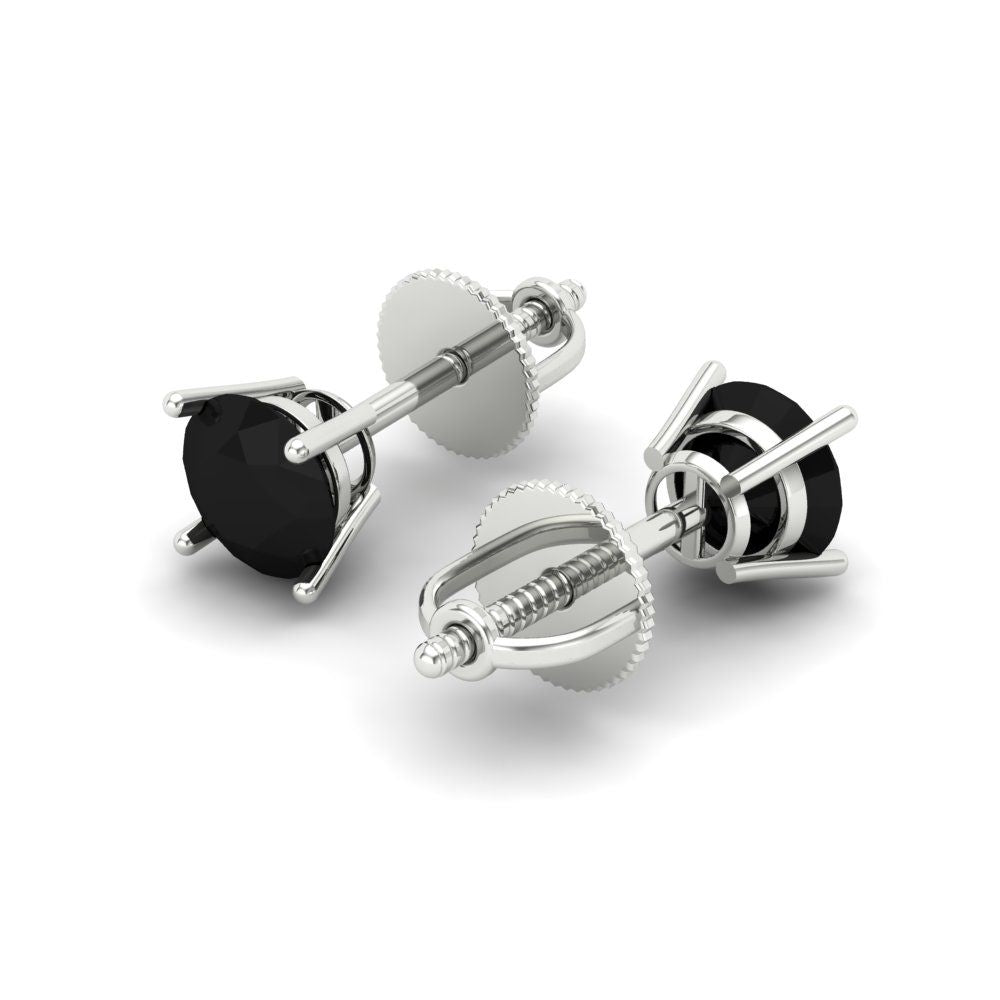 0.2 ctw Onyx Studs Earrings | 3.0mm Round Cut White Gold Screw back | July Birthstone