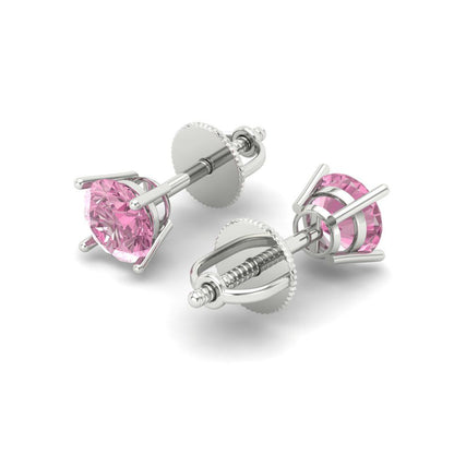 0.2 ctw Pink Zirconia Studs Earrings | 3.0mm Round Cut White Gold Screw back | April Birthstone