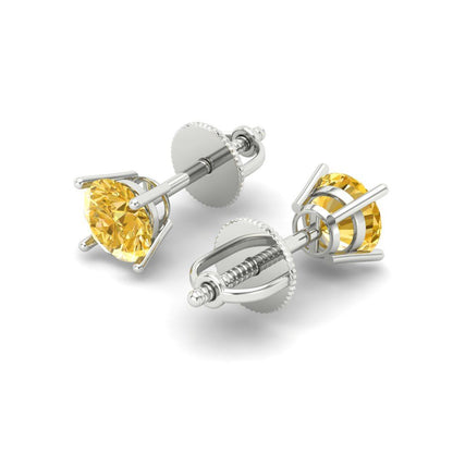 0.2 ctw Citrine Studs Earrings | 3.0mm Round Cut White Gold Screw back | November Birthstone