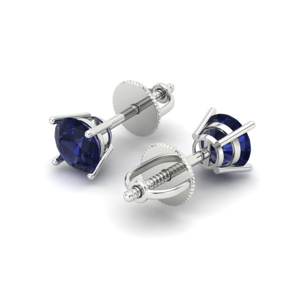 0.2 ctw Blue Sapphire Studs Earrings | 3.0mm Round Cut White Gold Screw back | September Birthstone
