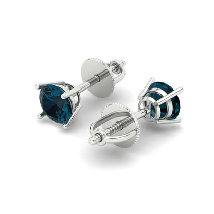 0.2 ctw London Blue Topaz Studs Earrings | 3.0mm Round Cut White Gold Screw back | December Birthstone