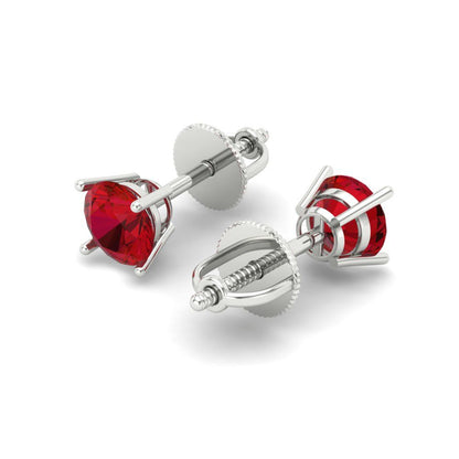 0.2 ctw Ruby Studs Earrings | 3.0mm Round Cut White Gold Screw back | July Birthstone