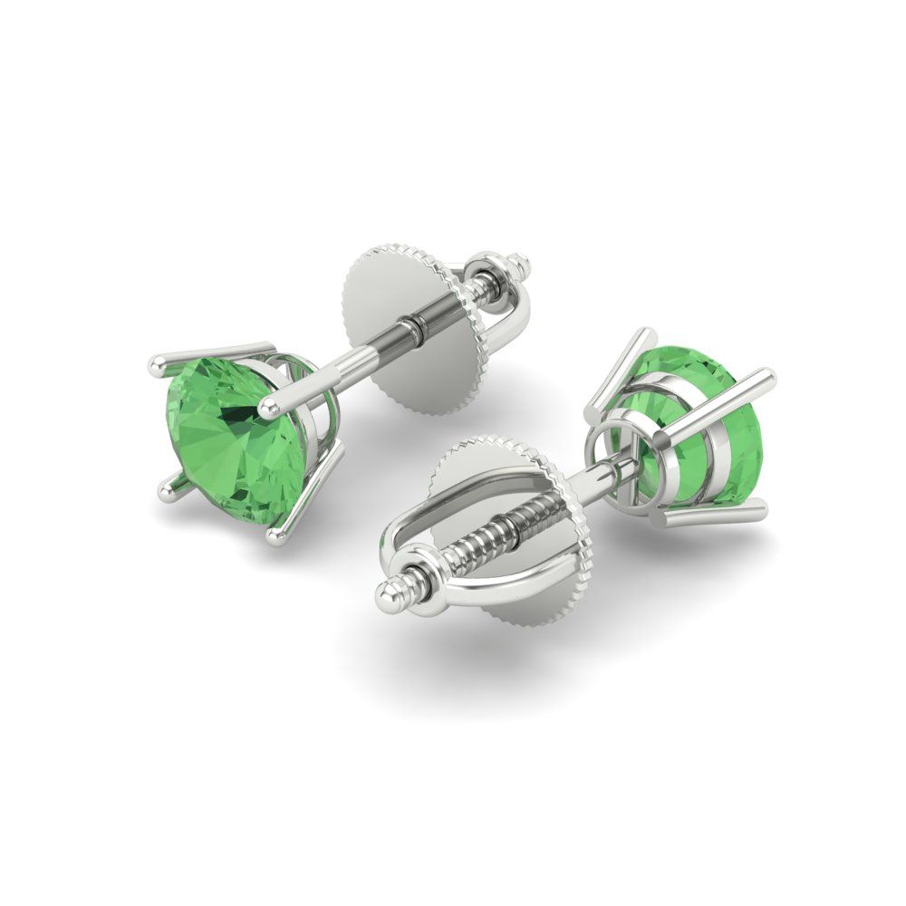 0.2 ctw Green Zirconia Studs Earrings | 3.0mm Round Cut White Gold Screw back | April Birthstone