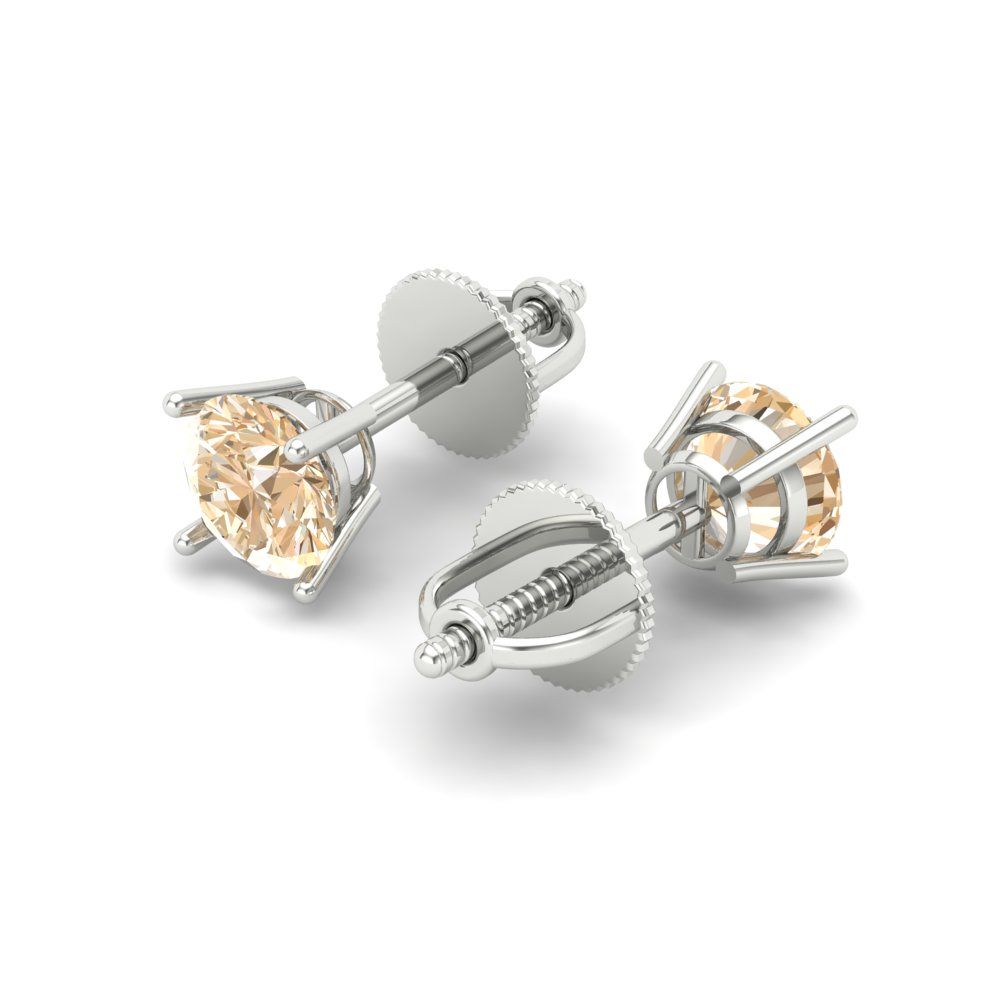 0.2 ctw Morganite Studs Earrings | 3.0mm Round Cut White Gold Screw back | February Birthstone
