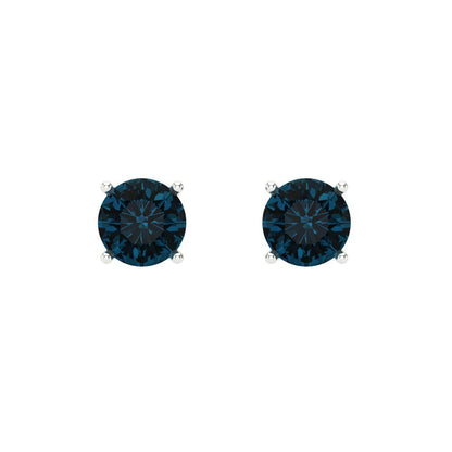 0.2 ctw London Blue Topaz Studs Earrings | 3.0mm Round Cut White Gold Screw back | December Birthstone