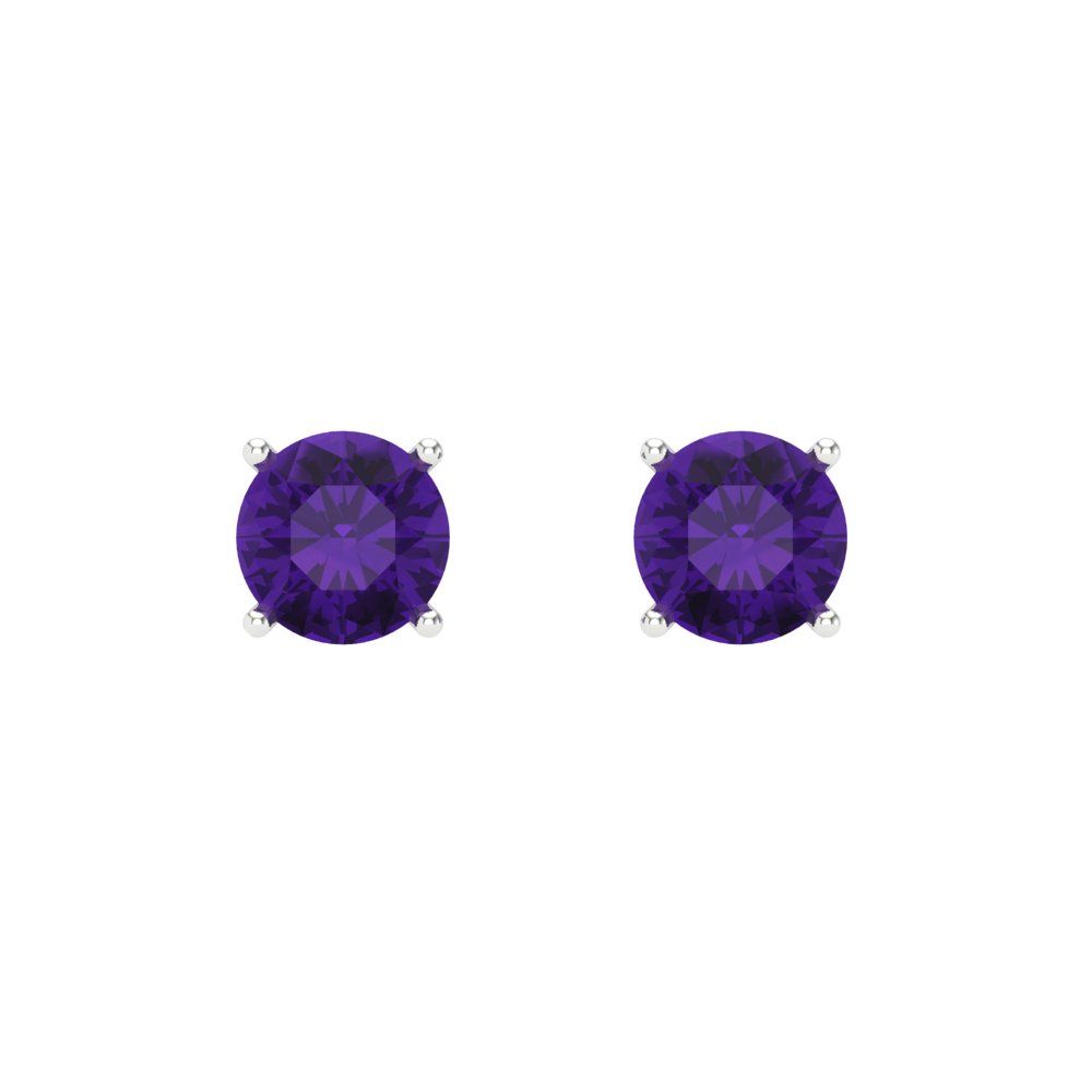 0.2 ctw Amethyst Studs Earrings | 3.0mm Round Cut White Gold Screw back | February Birthstone