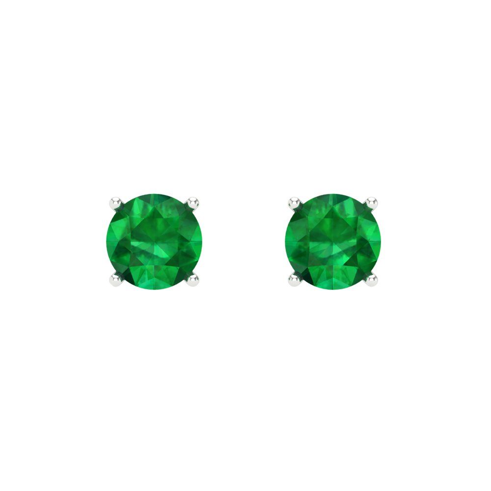 0.2 ctw Emerald Studs Earrings | 3.0mm Round Cut White Gold Screw back | May Birthstone
