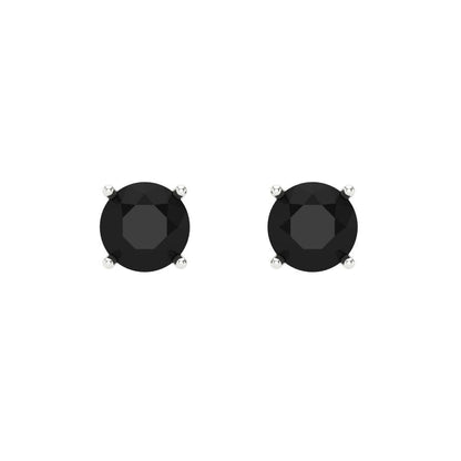 0.2 ctw Onyx Studs Earrings | 3.0mm Round Cut White Gold Screw back | July Birthstone