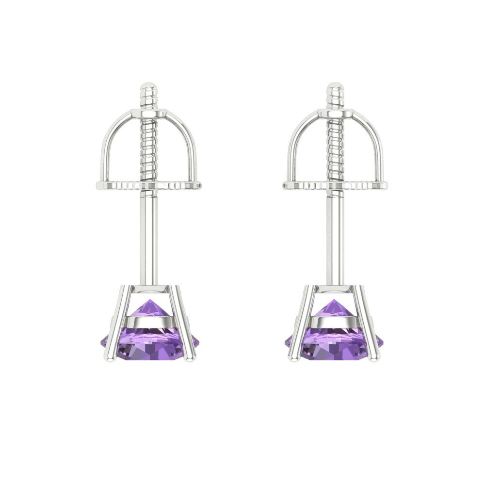0.2 ctw Alexandrite Studs Earrings | 3.0mm Round Cut White Gold Screw back | June Birthstone