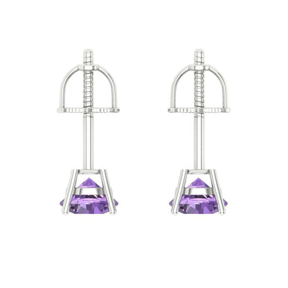 0.2 ctw Alexandrite Studs Earrings | 3.0mm Round Cut White Gold Screw back | June Birthstone