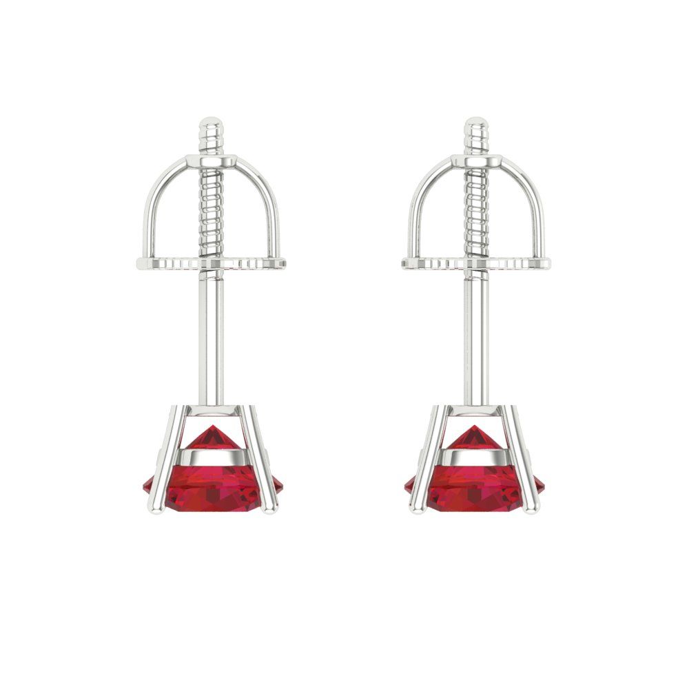 0.2 ctw Ruby Studs Earrings | 3.0mm Round Cut White Gold Screw back | July Birthstone