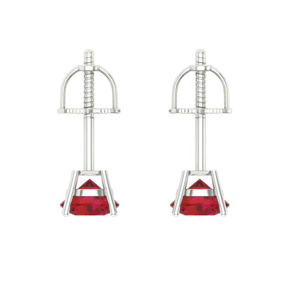 0.2 ctw Ruby Studs Earrings | 3.0mm Round Cut White Gold Screw back | July Birthstone