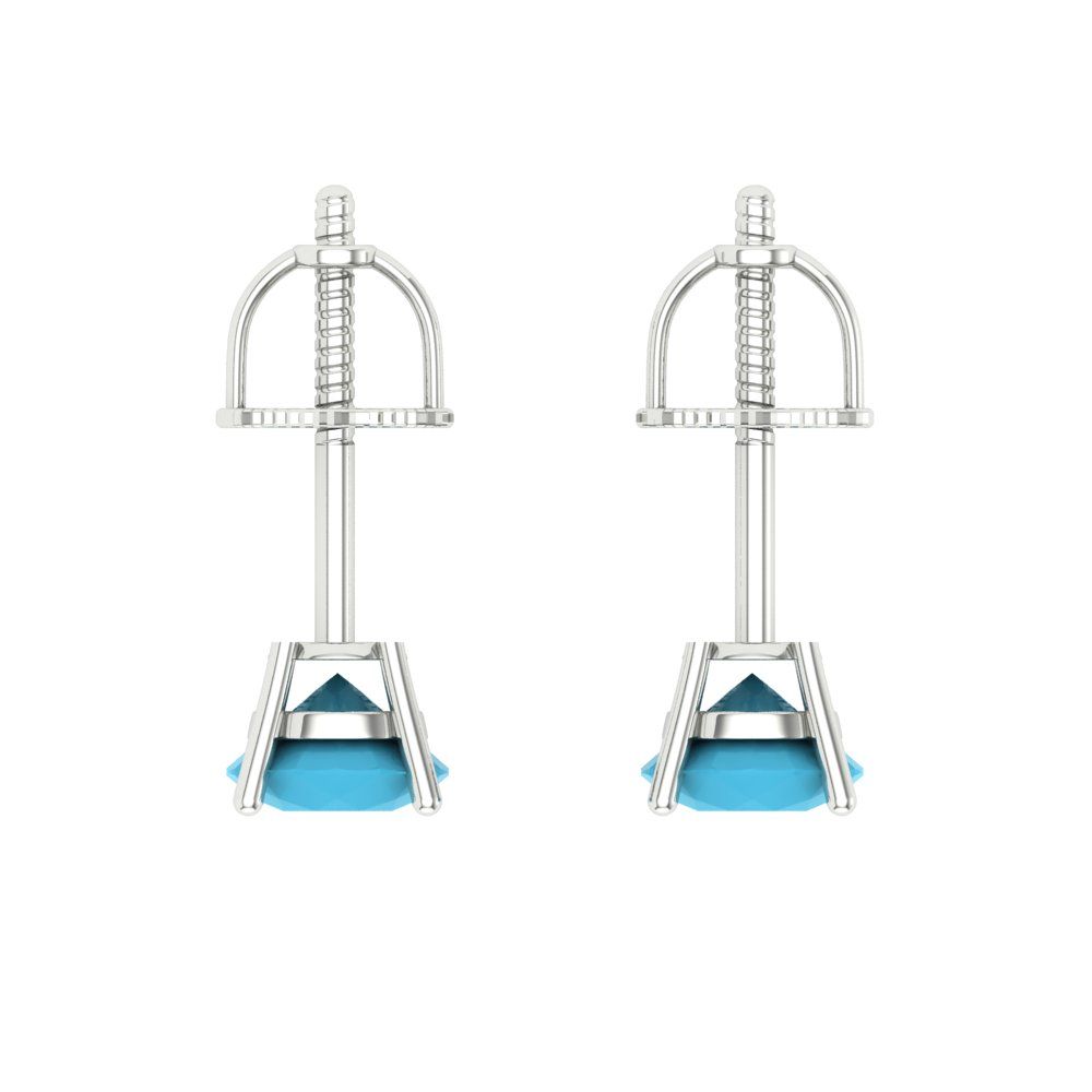 0.2 ctw Turquoise Studs Earrings | 3.0mm Round Cut White Gold Screw back | December Birthstone