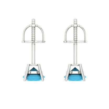 0.2 ctw Turquoise Studs Earrings | 3.0mm Round Cut White Gold Screw back | December Birthstone